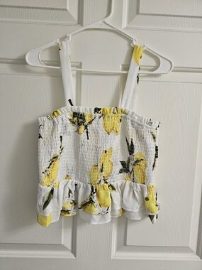 White & Yellow Floral Smocked Ruffle Crop Top